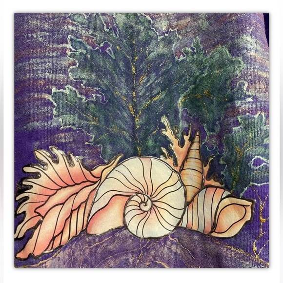 VTG Pannill Graphic Sweatshirt Hanes Large Purple Sea Reef Seashell Grandmacore - Picture 2 of 5
